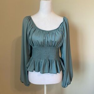 Sincerely Jules Womens Off Shoulder Balloon Sleeves Smocked Rouched Top Small